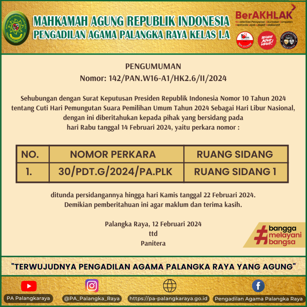 Pengumuman Penundaan Sidang 14 Februari 2024